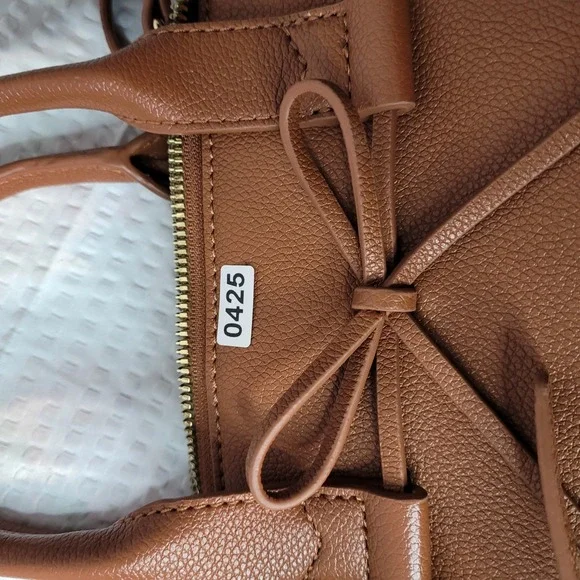 LC Lauren Conrad Cognac Brown Pebbled Faux Leather Bow Satchel Crossbody Bag - Picture 5 of 5